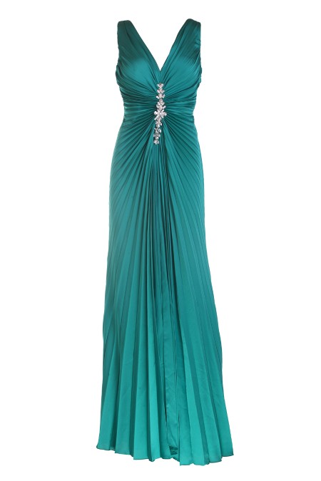 Shop FOREVER UNIQUE  Dress: Forever Unique long evening dress.
Front jewel.
Snug fit.
Sleeveless.
Back zip closure.
Composition: 100% polyester.
Made in Turkey.. LOTTIE 8444-PETROL